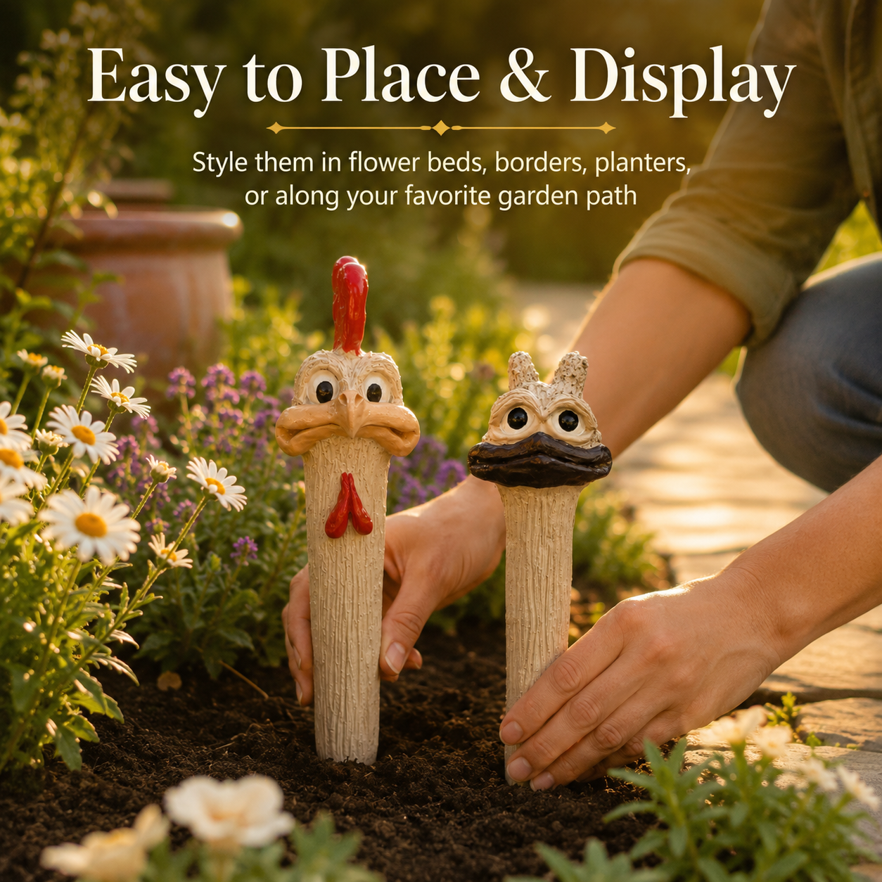 Whimsical Chicken & Ostrich Garden Stake Set – Hand-Painted Animal Decor for Flower Beds & Planters-2PCS