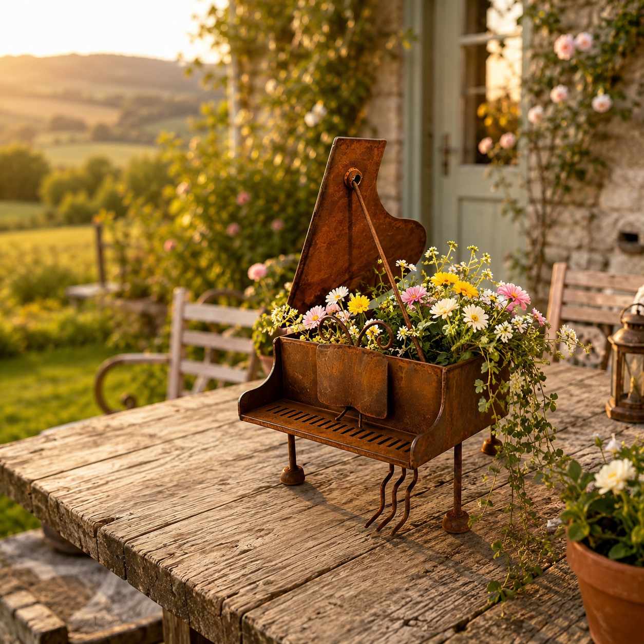 Rustic Piano-Shaped Metal Planter – A Charming Decorative Piece for Music & Garden Lovers