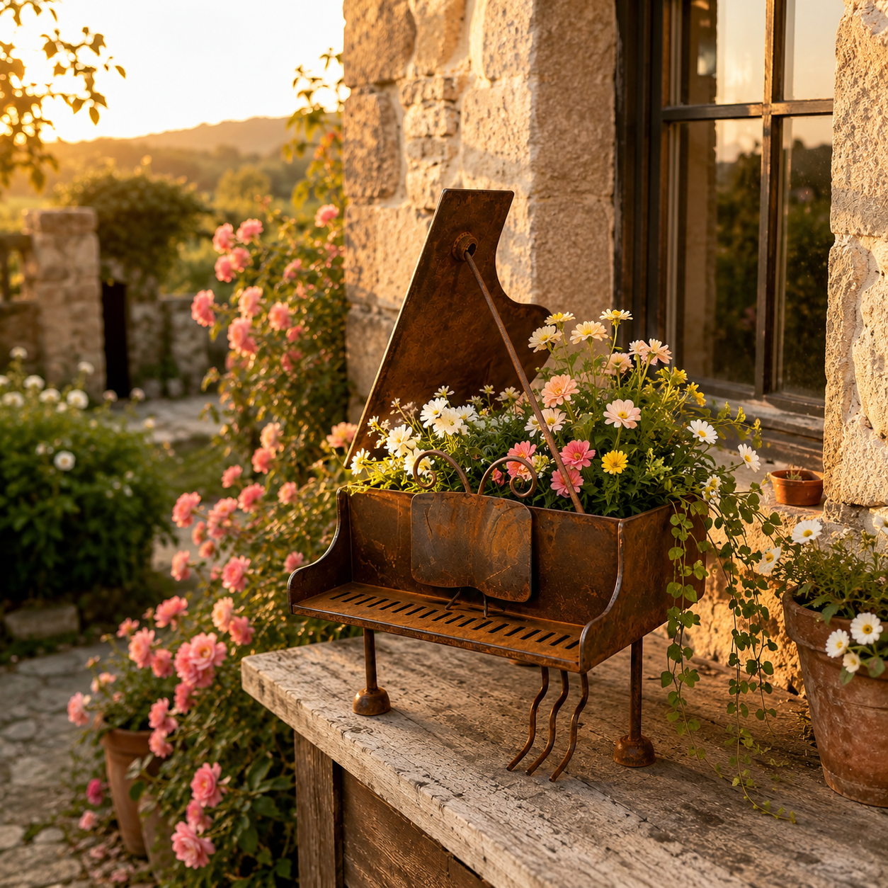 Rustic Piano-Shaped Metal Planter – A Charming Decorative Piece for Music & Garden Lovers