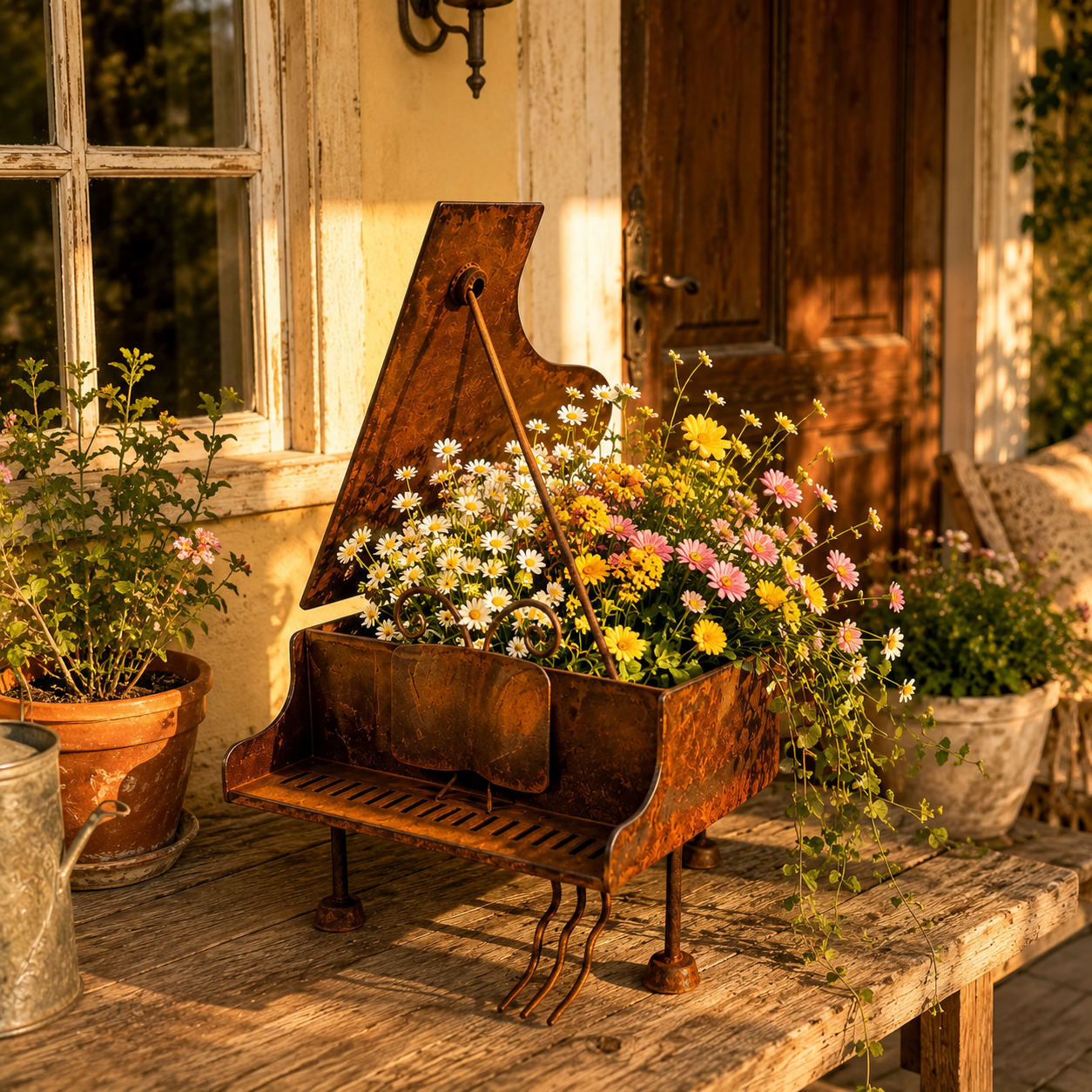 Rustic Piano-Shaped Metal Planter – A Charming Decorative Piece for Music & Garden Lovers