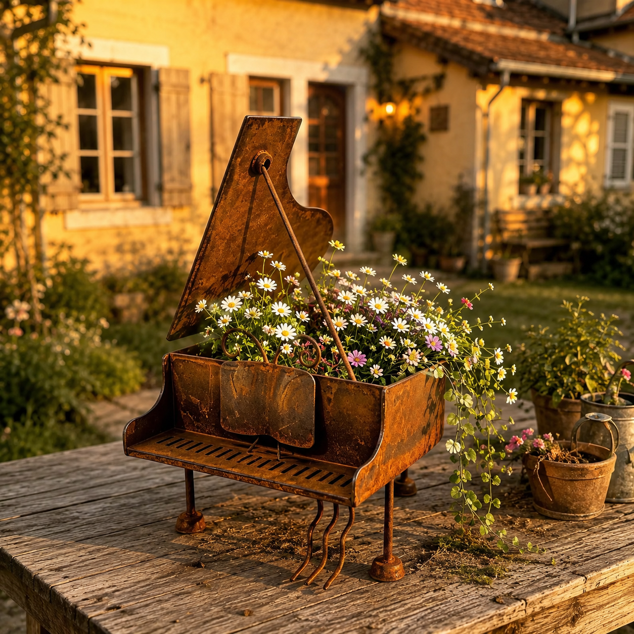 Rustic Piano-Shaped Metal Planter – A Charming Decorative Piece for Music & Garden Lovers
