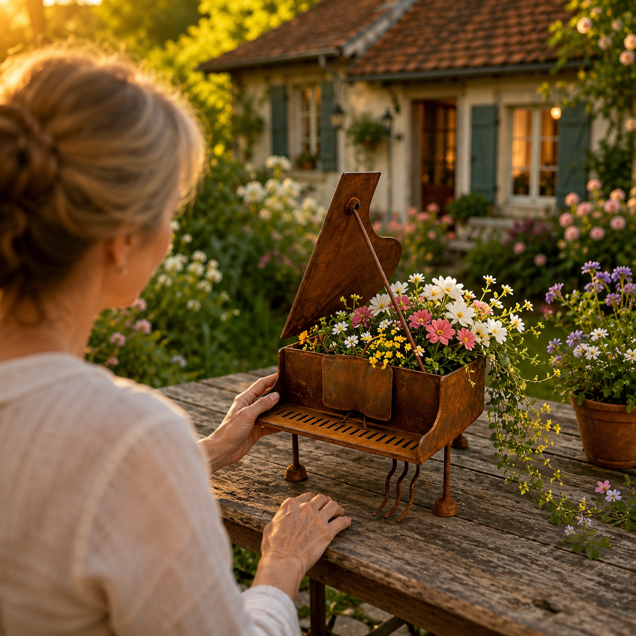 Rustic Piano-Shaped Metal Planter – A Charming Decorative Piece for Music & Garden Lovers