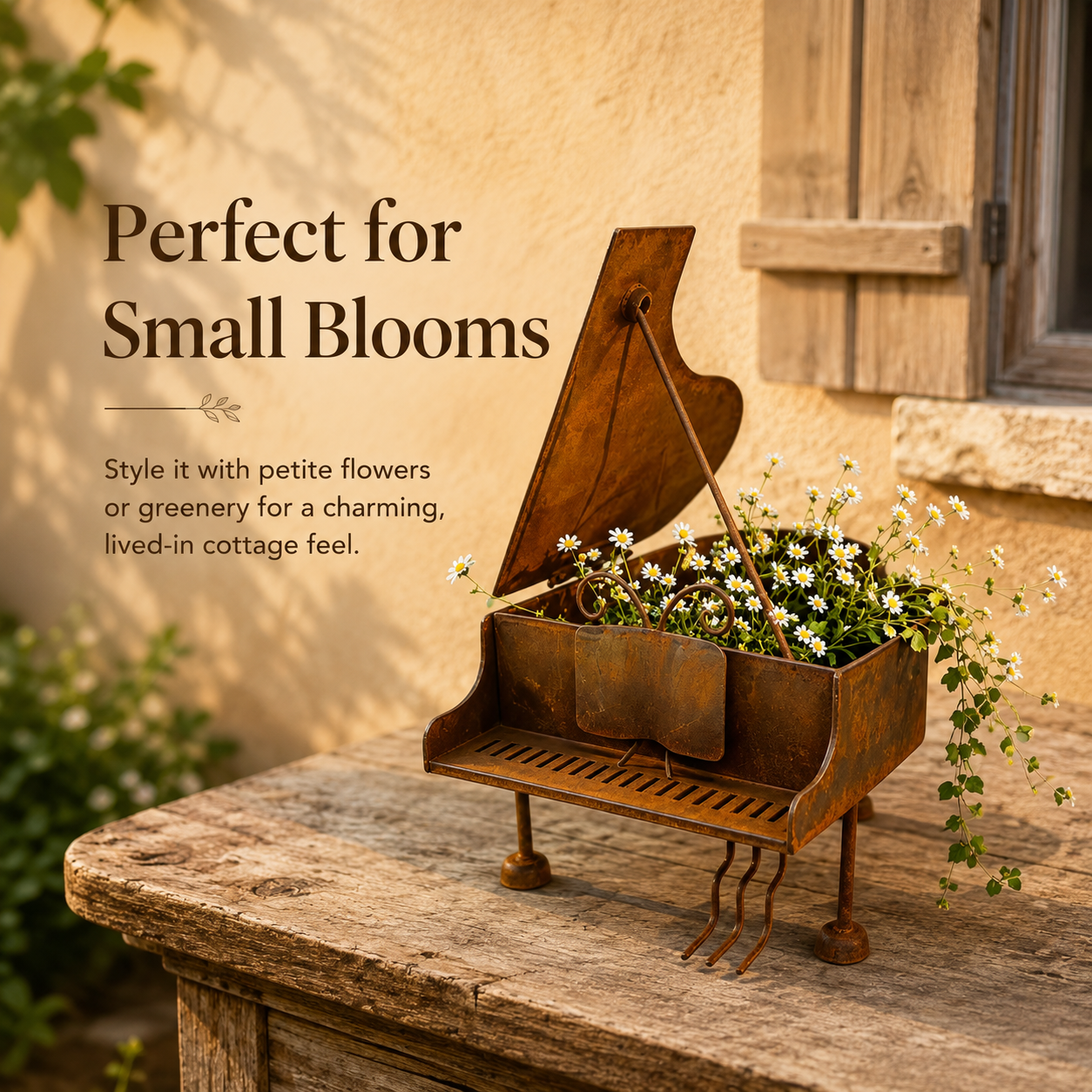 Rustic Piano-Shaped Metal Planter – A Charming Decorative Piece for Music & Garden Lovers