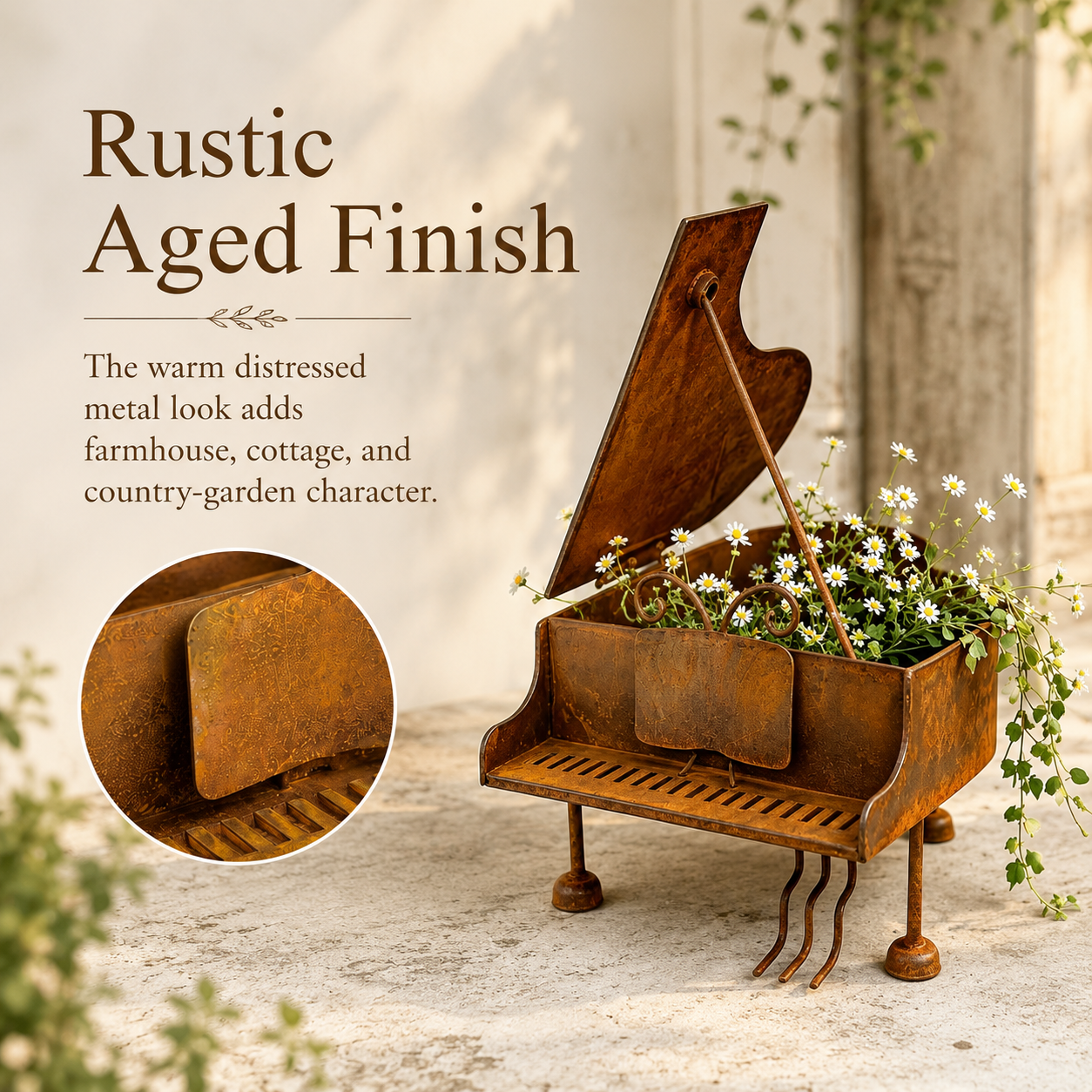 Rustic Piano-Shaped Metal Planter – A Charming Decorative Piece for Music & Garden Lovers