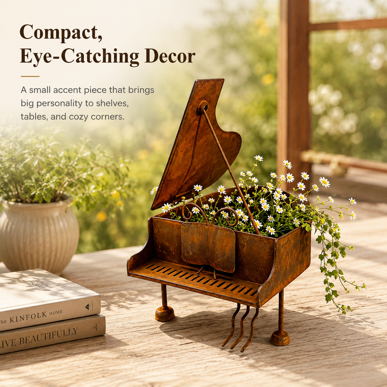Rustic Piano-Shaped Metal Planter – A Charming Decorative Piece for Music & Garden Lovers