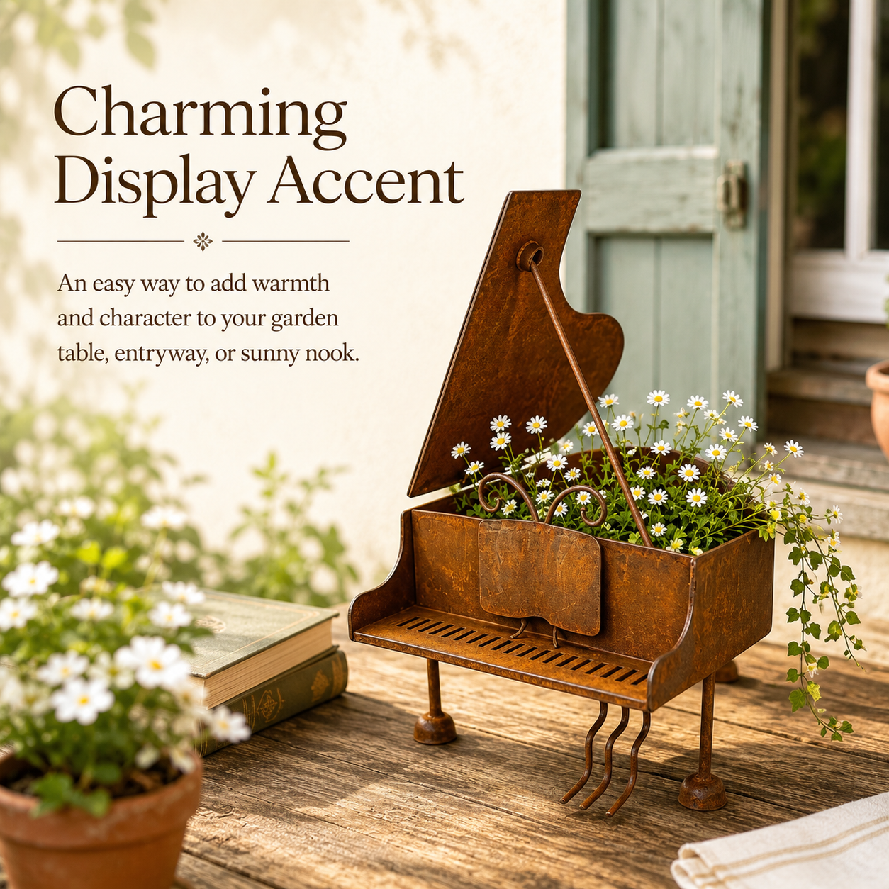 Rustic Piano-Shaped Metal Planter – A Charming Decorative Piece for Music & Garden Lovers
