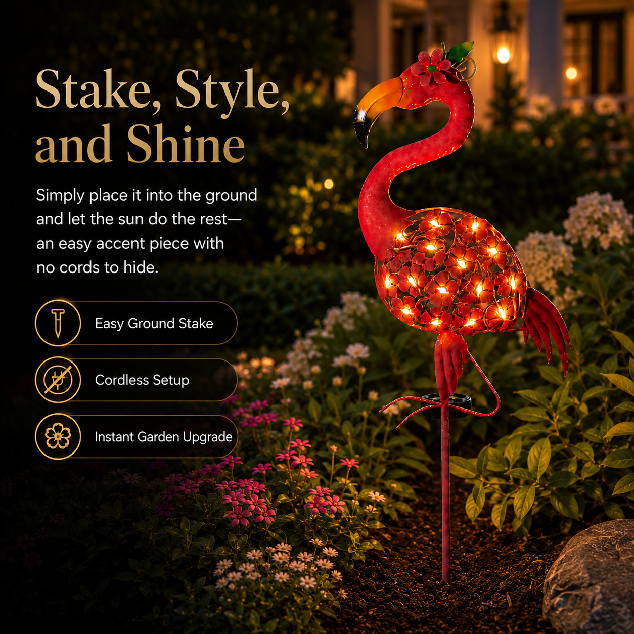 Solar Flamingo Garden Stake Light – A Glowing Statement Piece for Your Outdoor Space