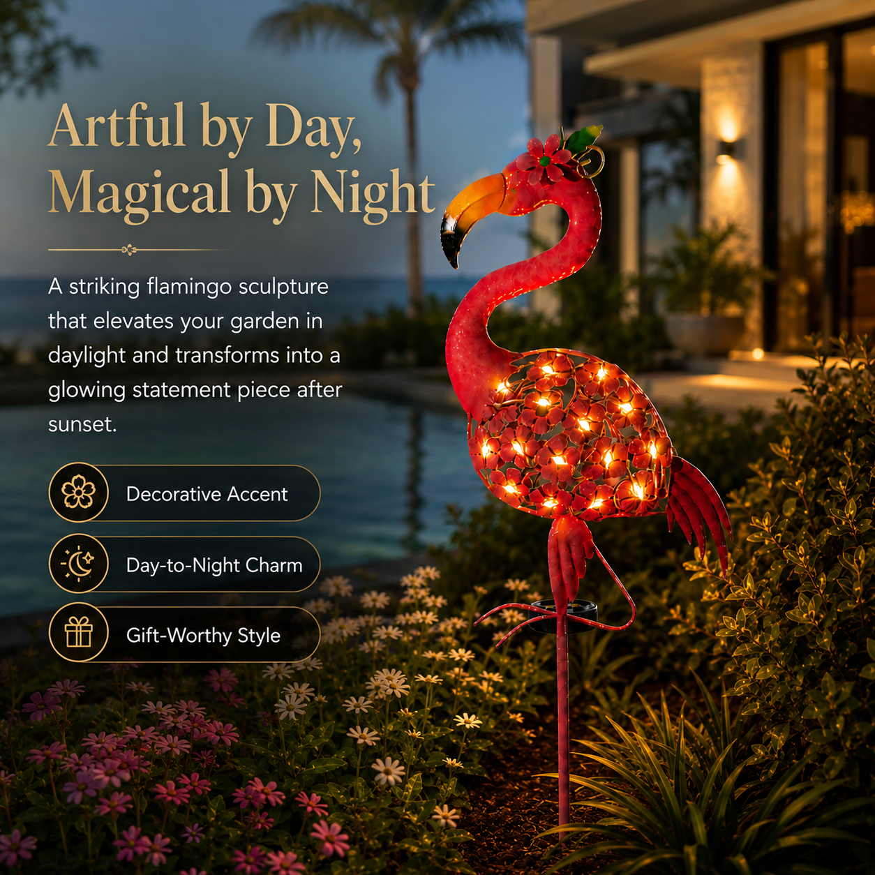 Solar Flamingo Garden Stake Light – A Glowing Statement Piece for Your Outdoor Space