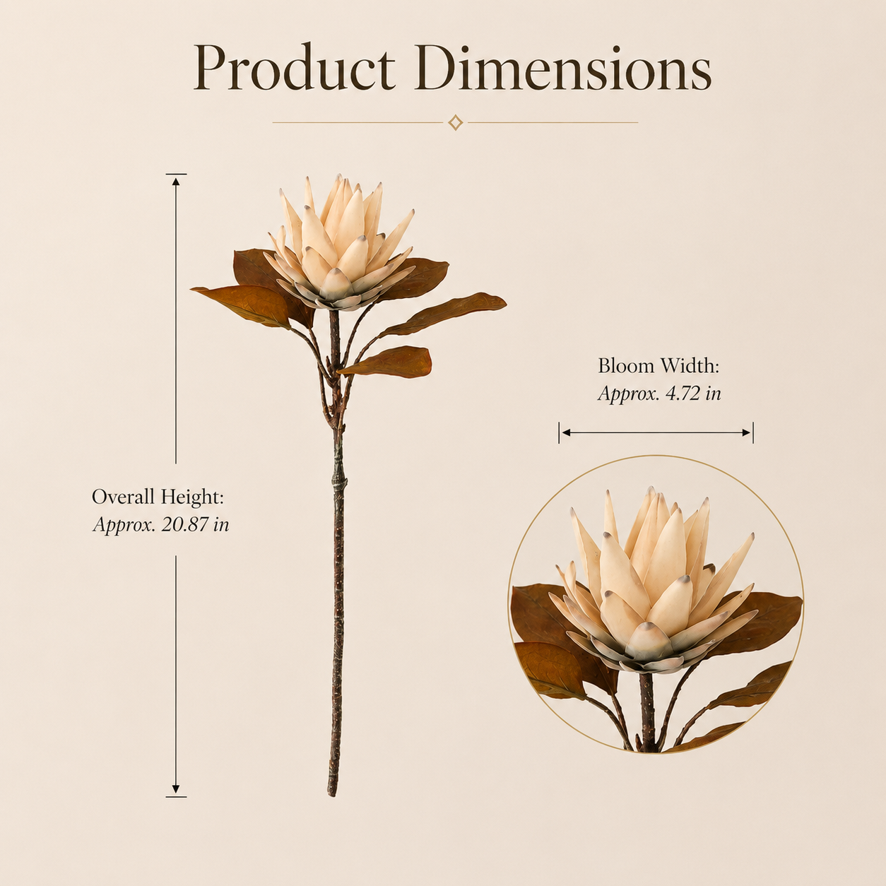 Vintage Cream Protea Stem with Rustic Brown Foliage