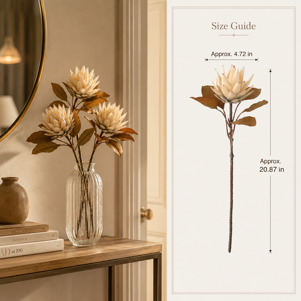 Vintage Cream Protea Stem with Rustic Brown Foliage