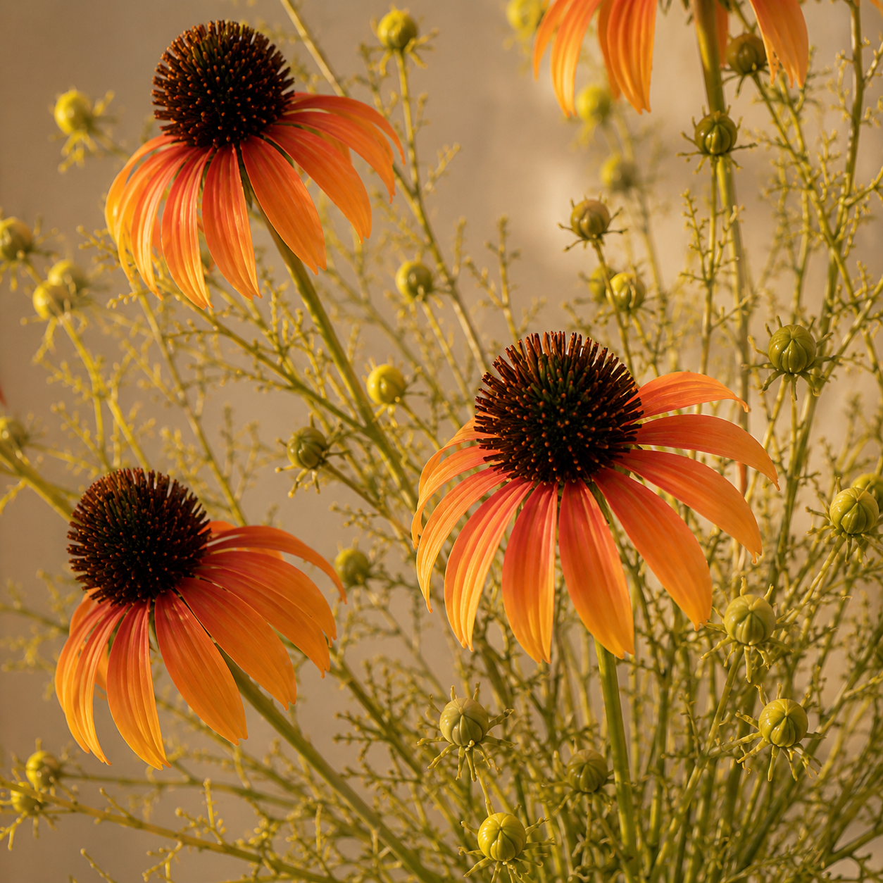 Timeless Faux Echinacea Daisy Bouquet for Vase, Tabletop & Entryway Decor