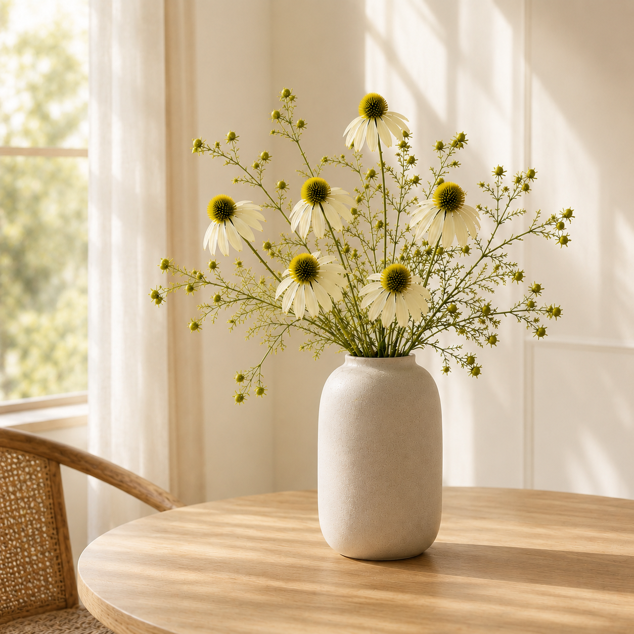 Timeless Faux Echinacea Daisy Bouquet for Vase, Tabletop & Entryway Decor
