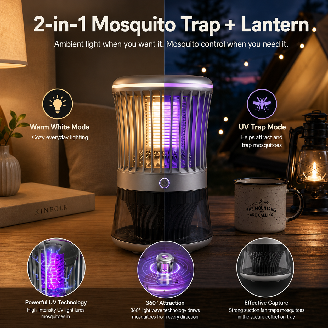 2-in-1 Mosquito Trap Lantern for Home & Camping