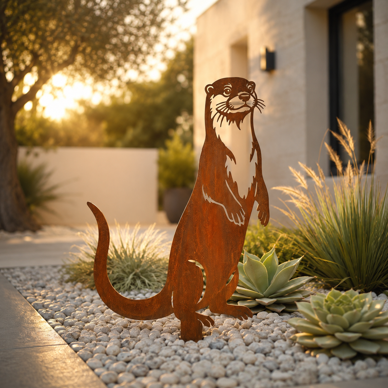 Whimsical Otter Garden Stake – Cozy Rustic Metal Decor for Front Yards, Borders & Outdoor Spaces