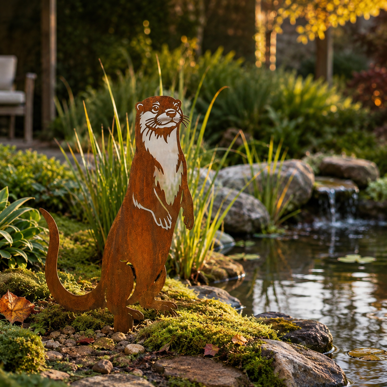 Whimsical Otter Garden Stake – Cozy Rustic Metal Decor for Front Yards, Borders & Outdoor Spaces