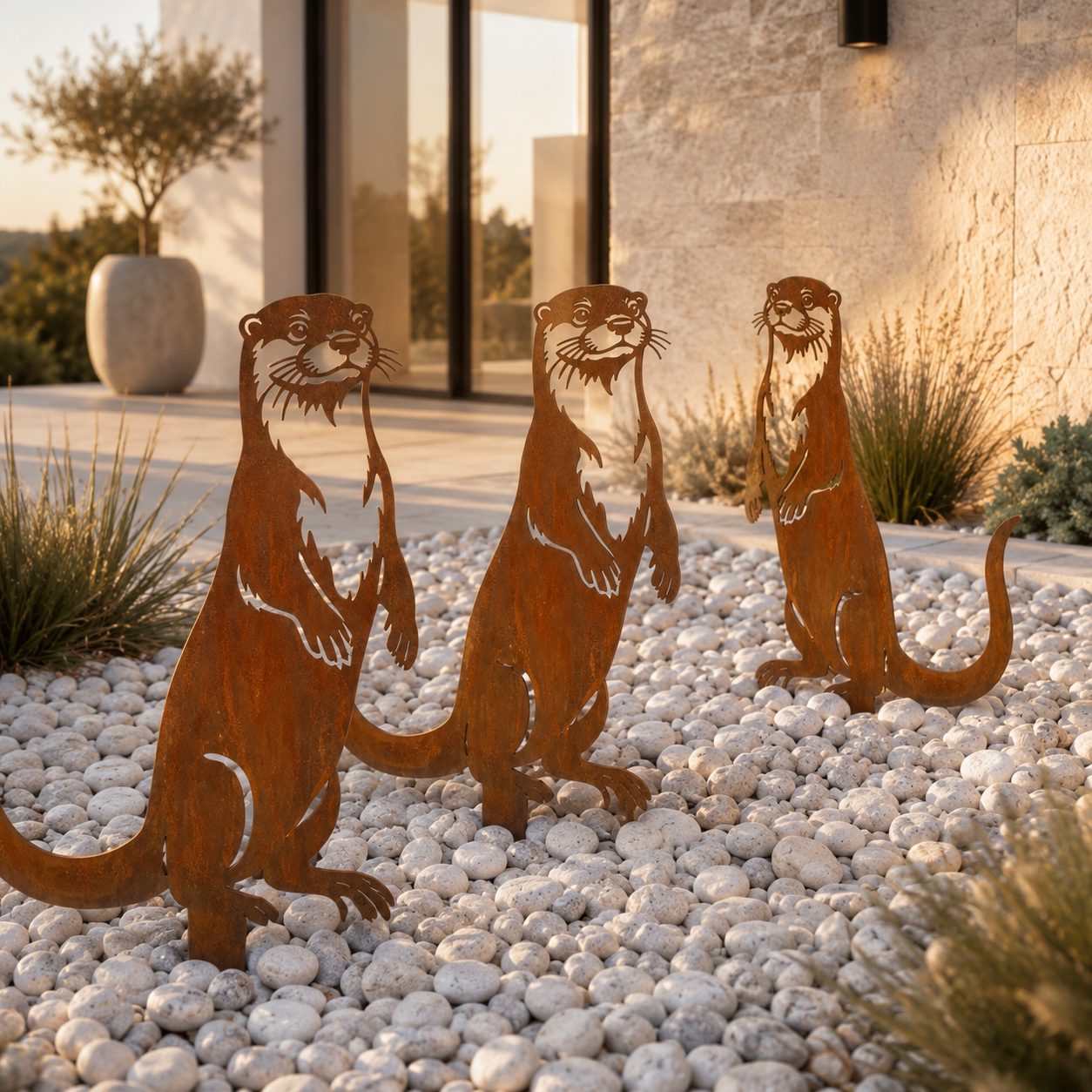 Whimsical Otter Garden Stake – Cozy Rustic Metal Decor for Front Yards, Borders & Outdoor Spaces