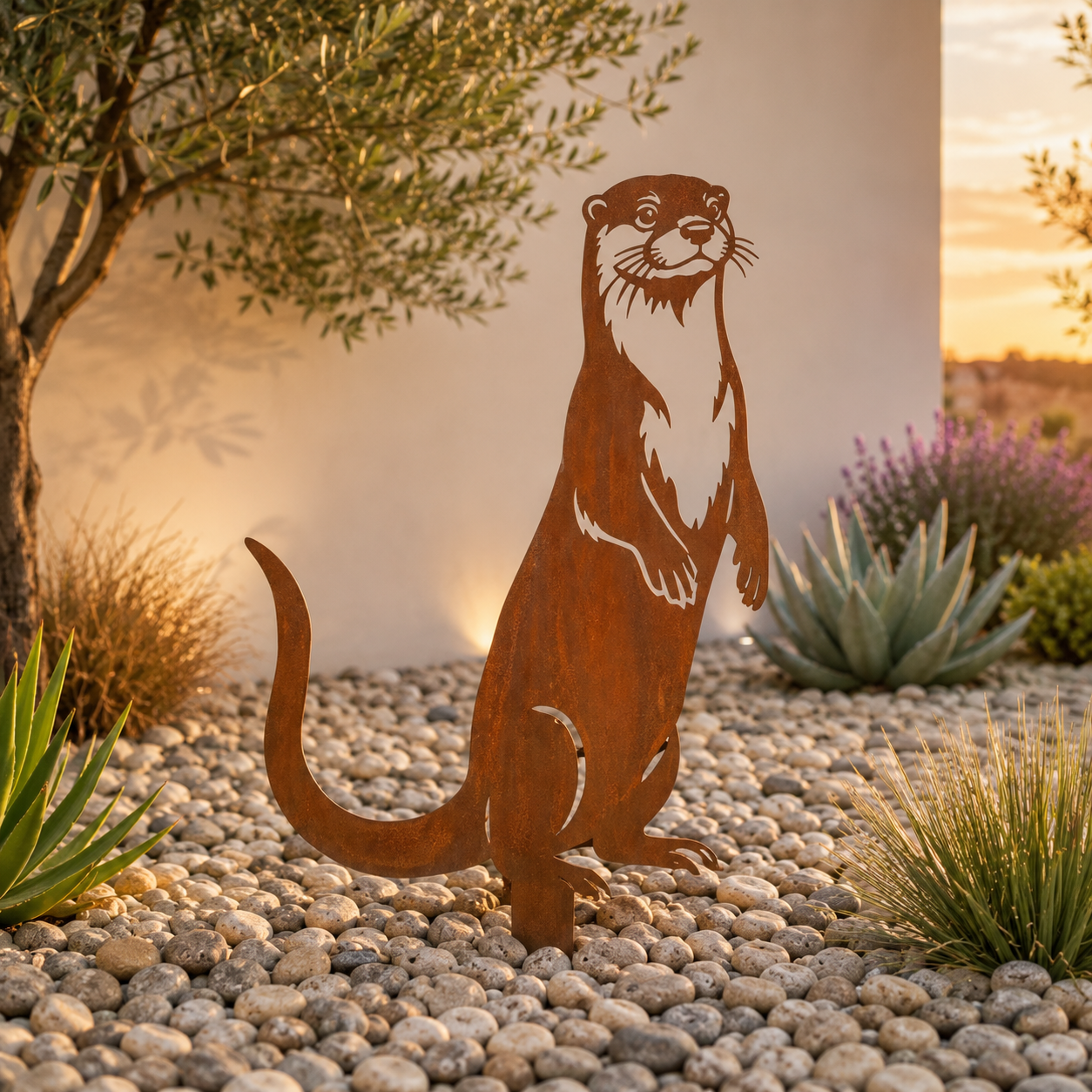 Whimsical Otter Garden Stake – Cozy Rustic Metal Decor for Front Yards, Borders & Outdoor Spaces