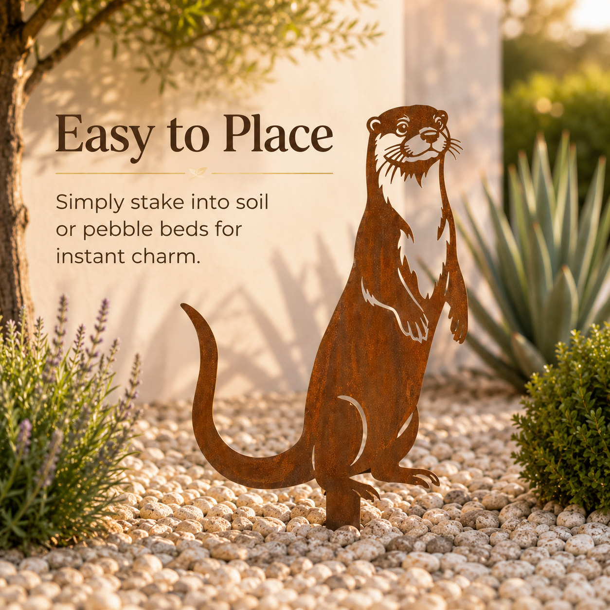 Whimsical Otter Garden Stake – Cozy Rustic Metal Decor for Front Yards, Borders & Outdoor Spaces