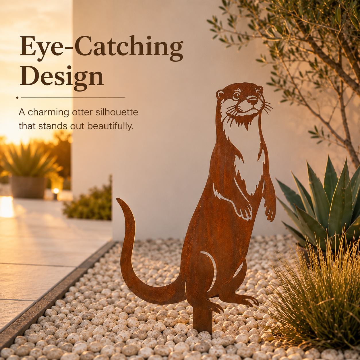Whimsical Otter Garden Stake – Cozy Rustic Metal Decor for Front Yards, Borders & Outdoor Spaces