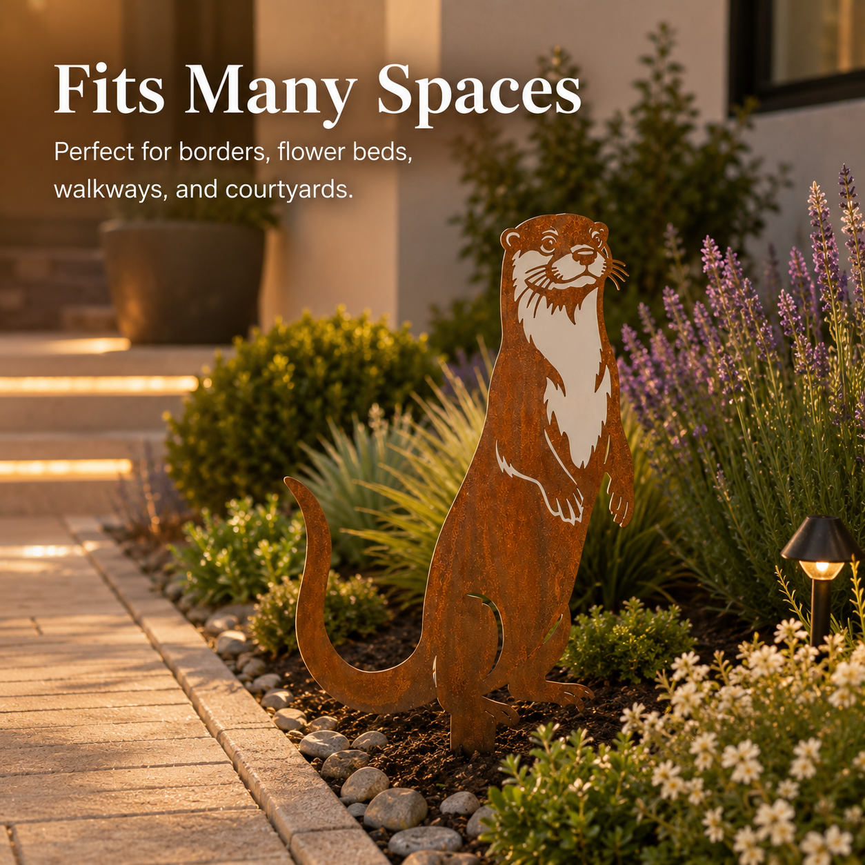 Whimsical Otter Garden Stake – Cozy Rustic Metal Decor for Front Yards, Borders & Outdoor Spaces