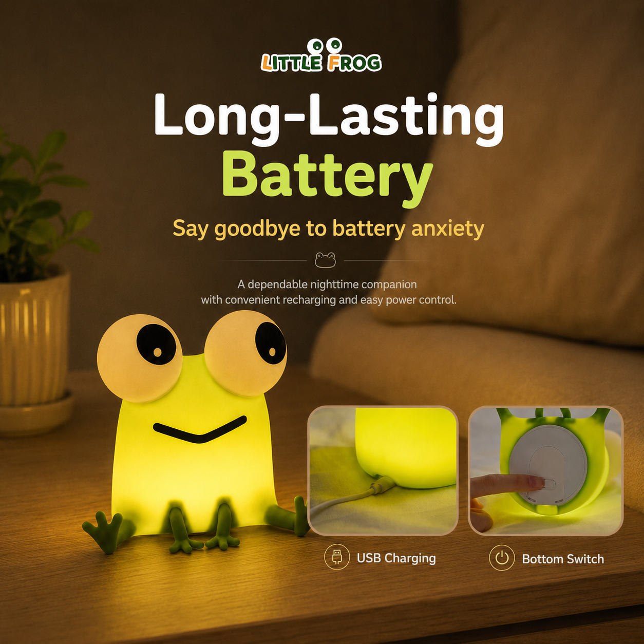 Soft Silicone Frog Lamp – Rechargeable Nursery & Bedside Night Light