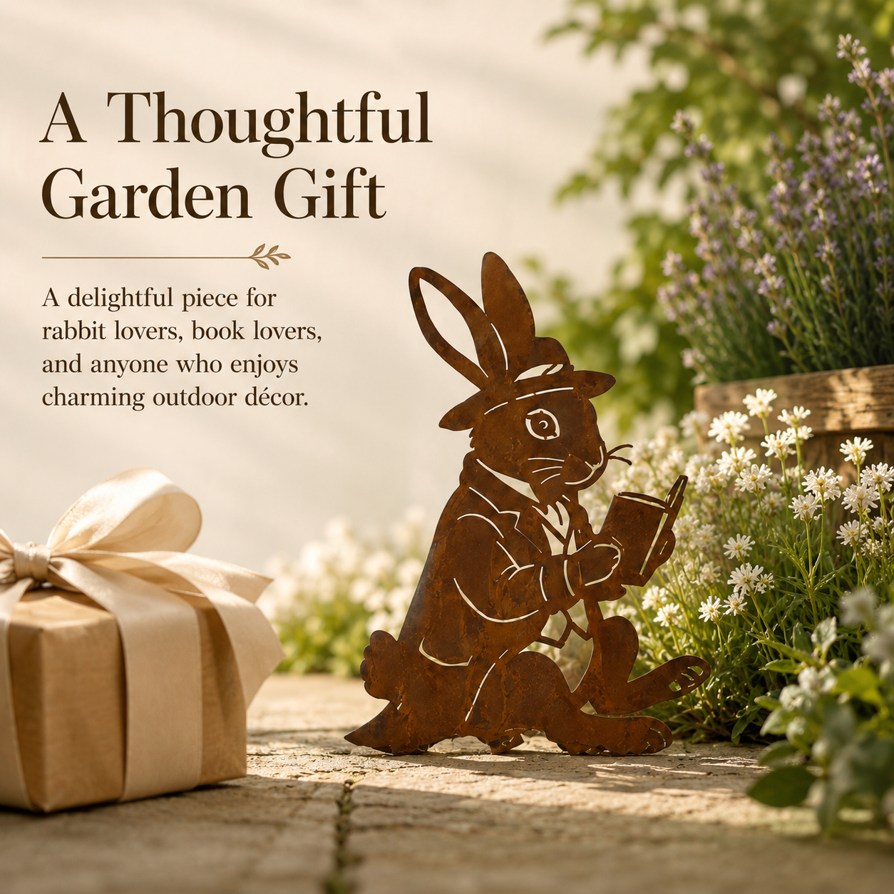 Whimsical Reading Rabbit Yard Stake – A Thoughtful Gift for Garden & Book Lovers
