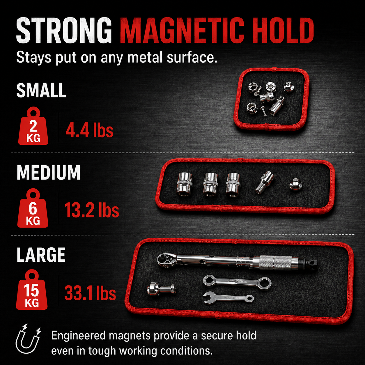 3-Piece Magnetic Tool Tray Set for Garage & Auto Repair