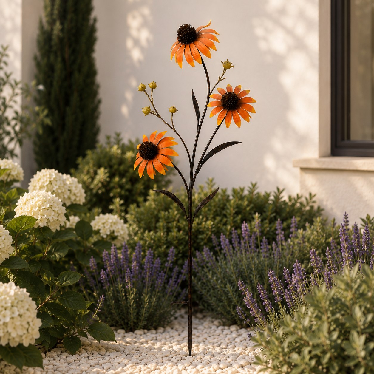 Sunset Bloom Metal Garden Sculpture – A Warm Accent for Outdoor Spaces