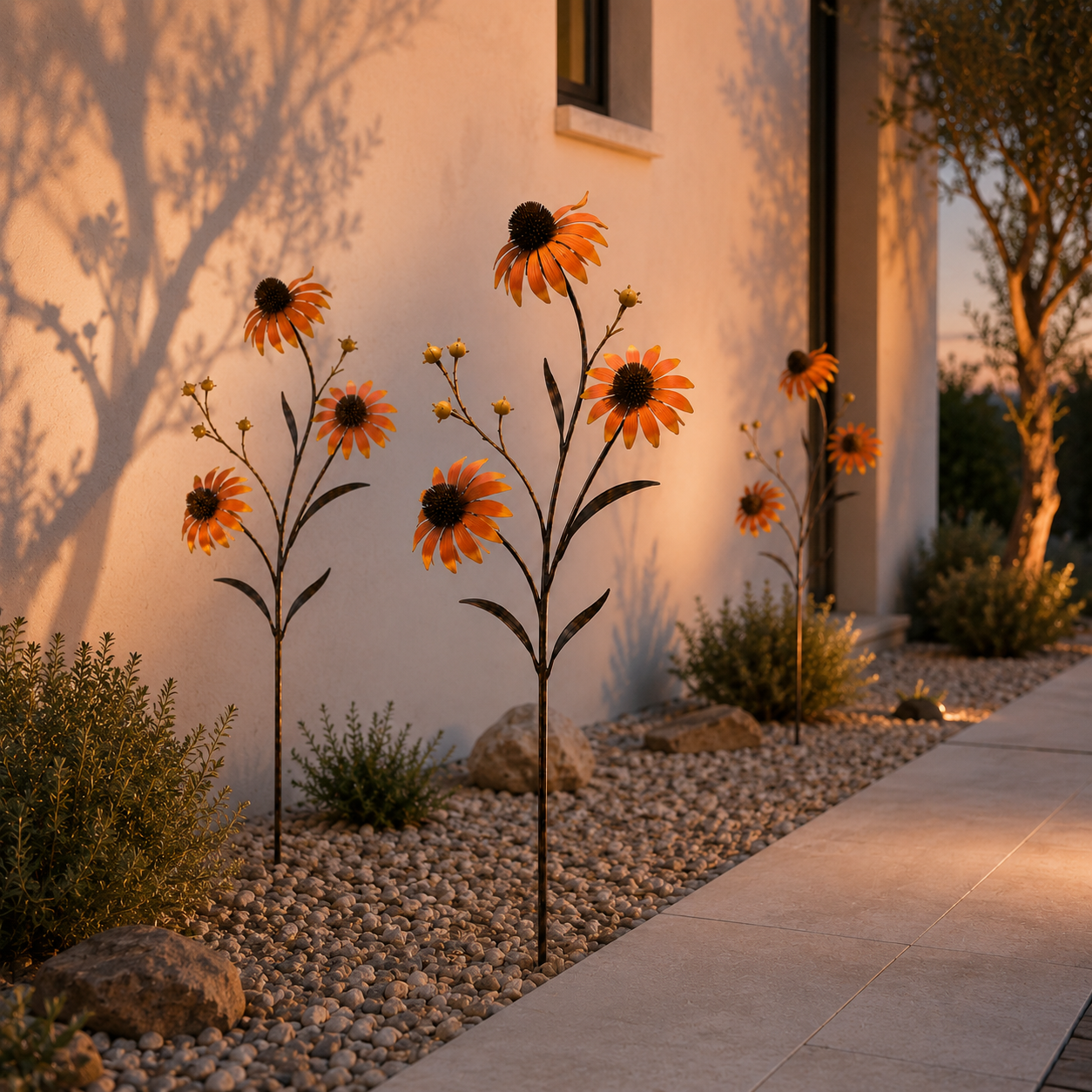 Sunset Bloom Metal Garden Sculpture – A Warm Accent for Outdoor Spaces