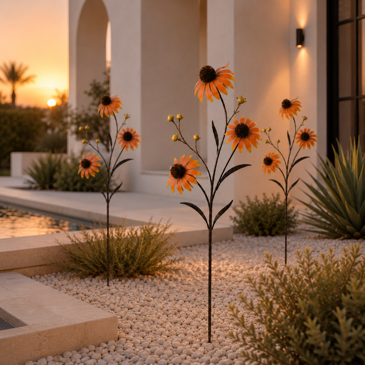 Sunset Bloom Metal Garden Sculpture – A Warm Accent for Outdoor Spaces