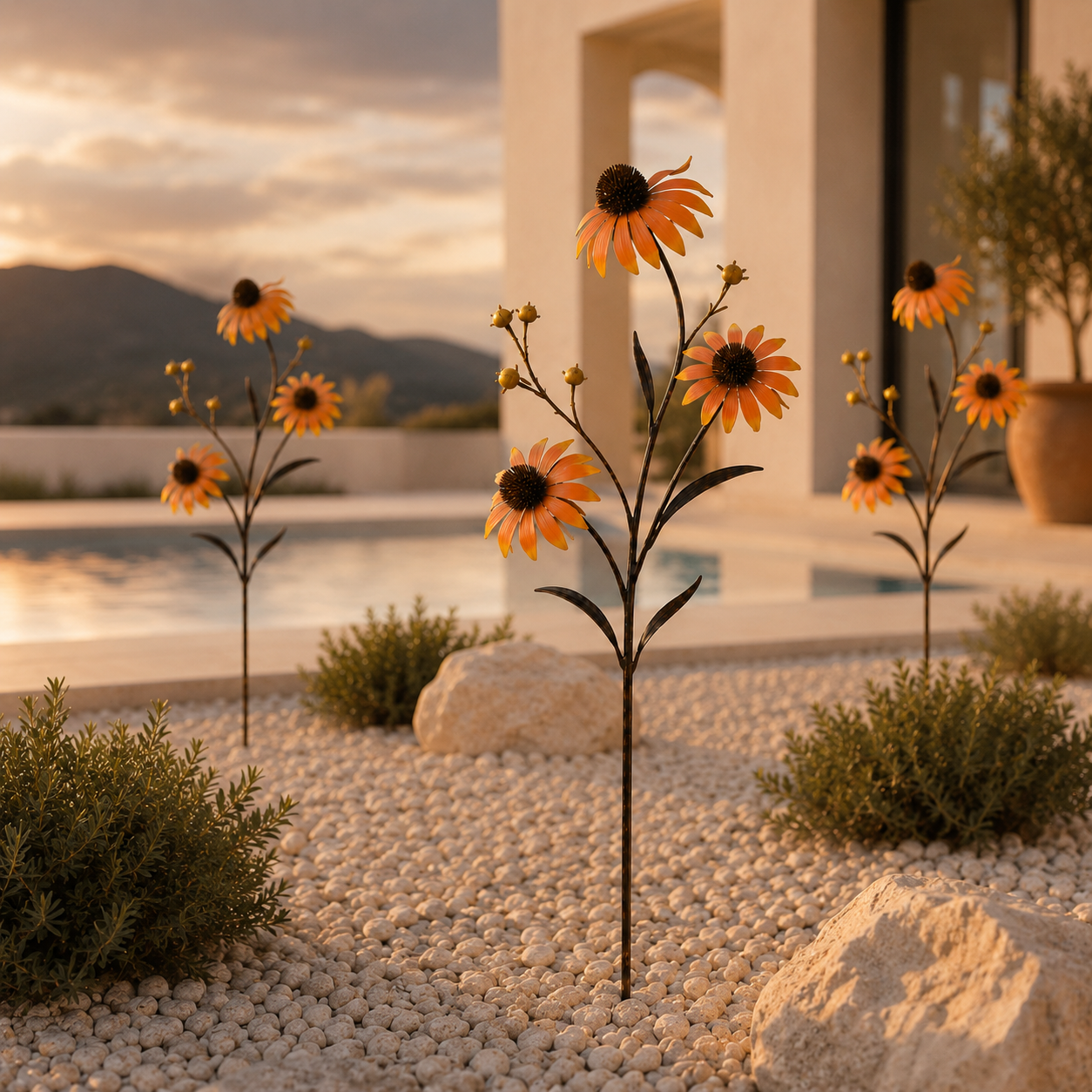 Sunset Bloom Metal Garden Sculpture – A Warm Accent for Outdoor Spaces