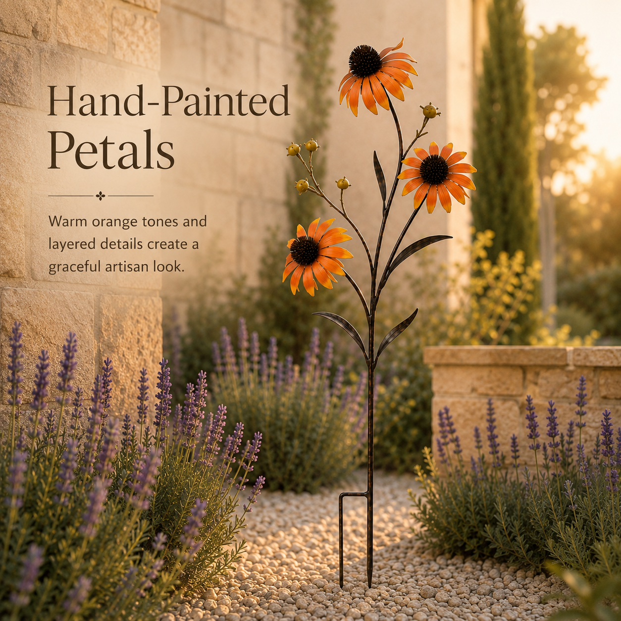 Sunset Bloom Metal Garden Sculpture – A Warm Accent for Outdoor Spaces