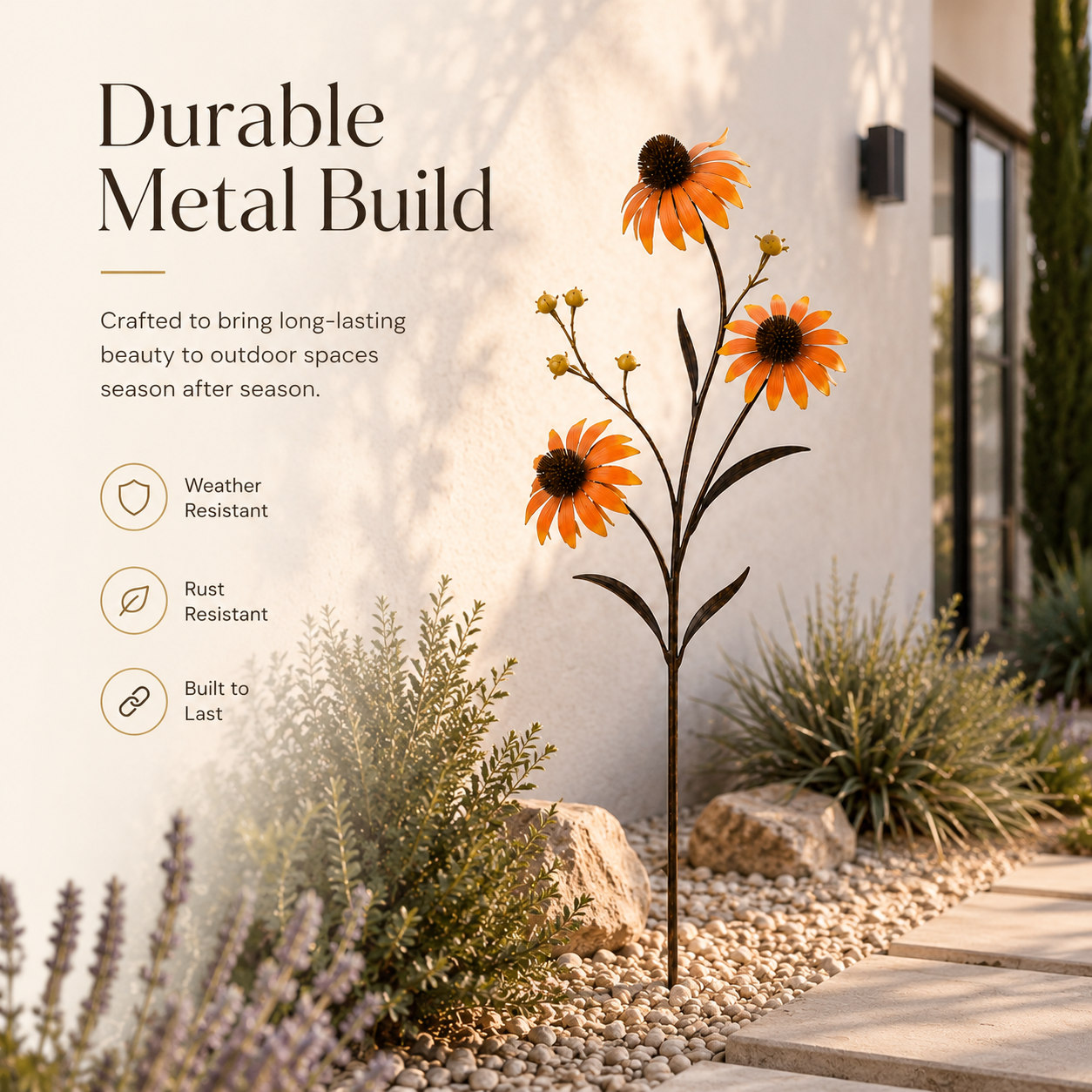 Sunset Bloom Metal Garden Sculpture – A Warm Accent for Outdoor Spaces