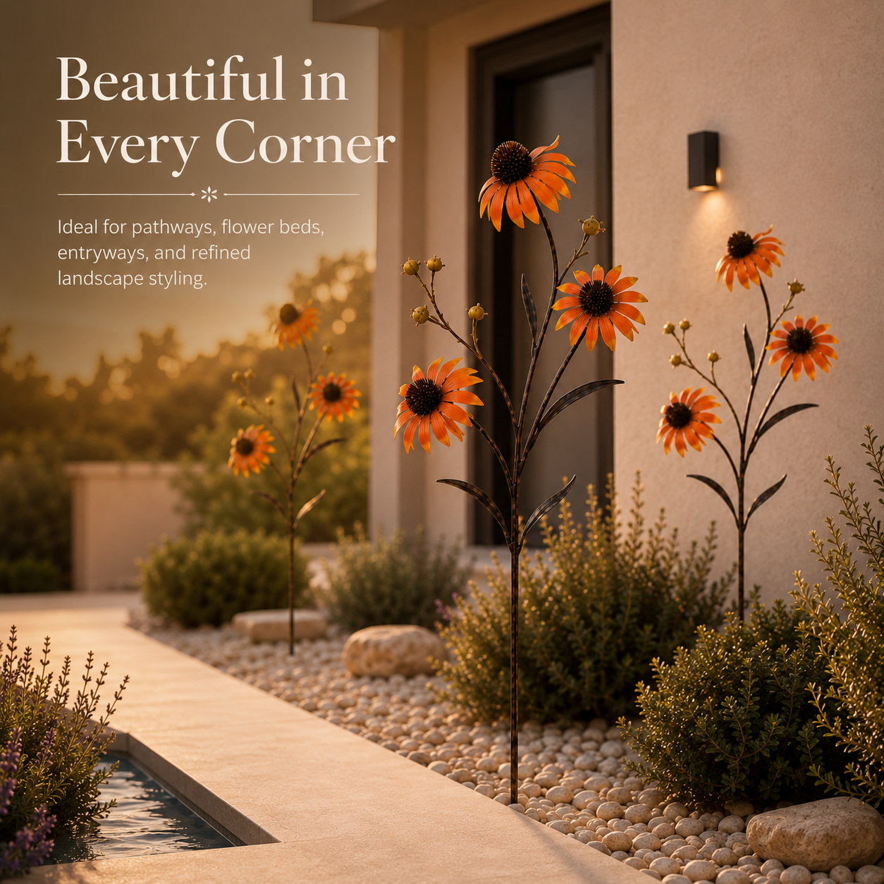 Sunset Bloom Metal Garden Sculpture – A Warm Accent for Outdoor Spaces