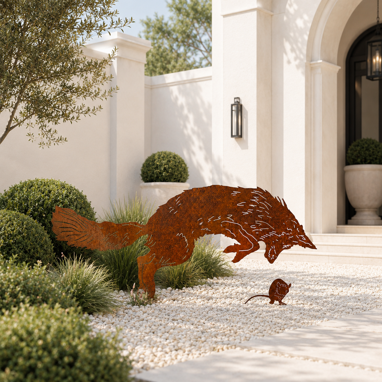 Rustic Fox & Mouse Metal Garden Stake Set