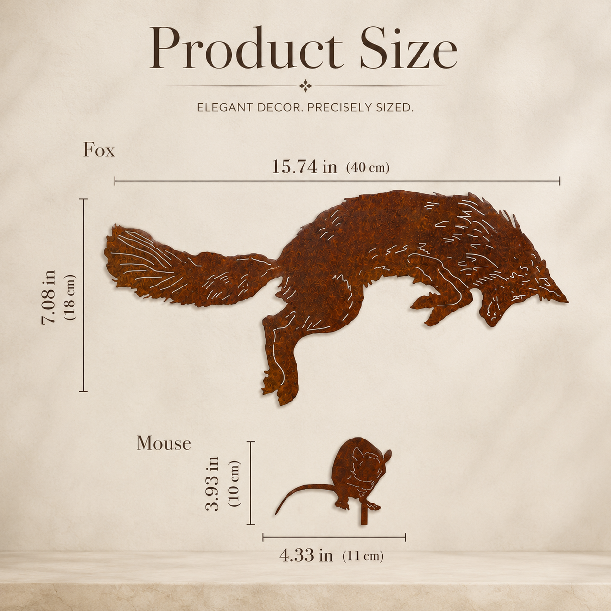 Rustic Fox & Mouse Metal Garden Stake Set