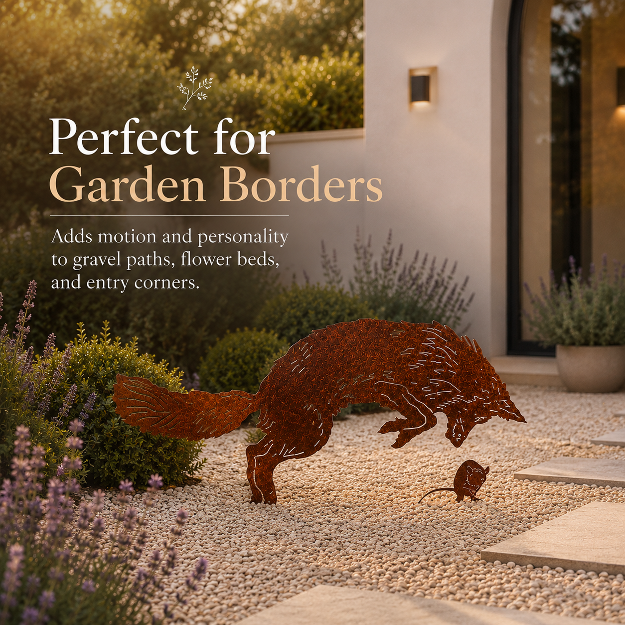 Rustic Fox & Mouse Metal Garden Stake Set