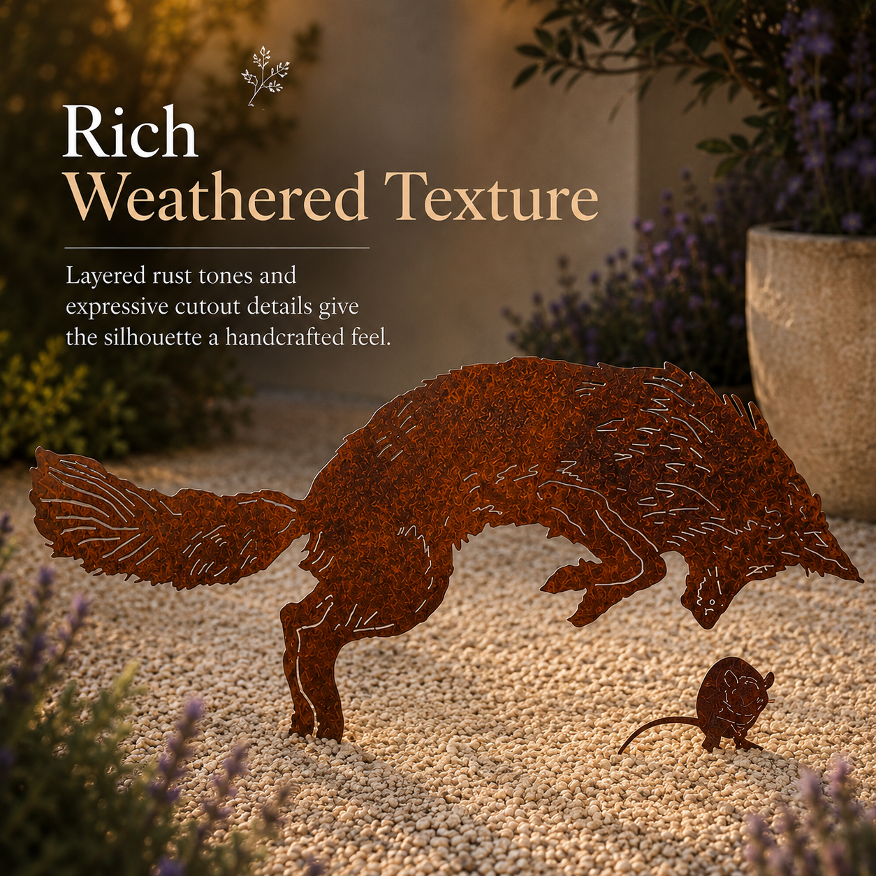 Rustic Fox & Mouse Metal Garden Stake Set