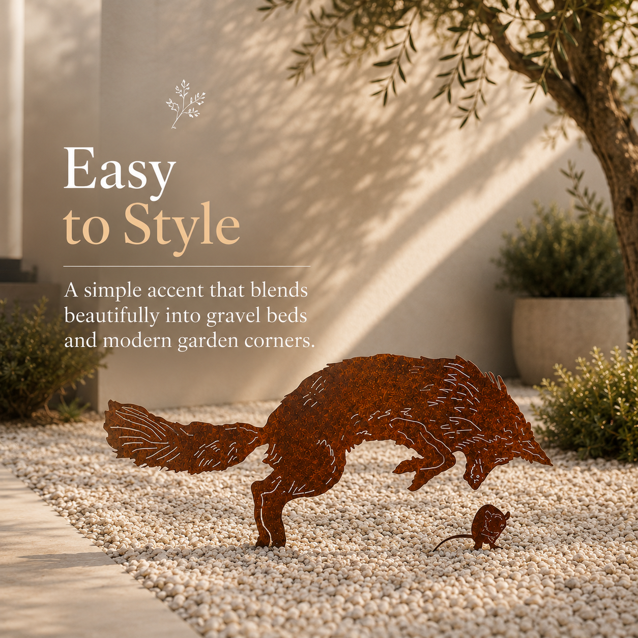 Rustic Fox & Mouse Metal Garden Stake Set