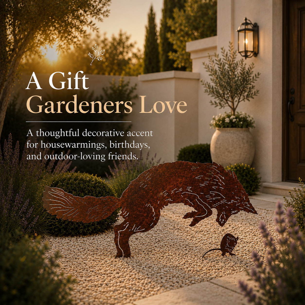 Rustic Fox & Mouse Metal Garden Stake Set