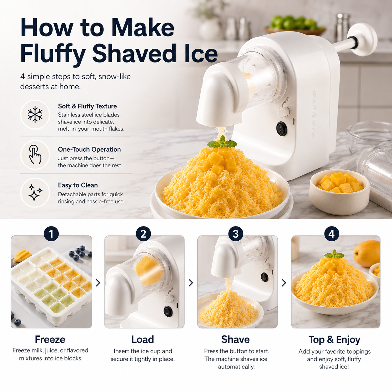 FluffySnow™ Electric Shaved Ice Maker – One-Touch Snow-Like Desserts at Home