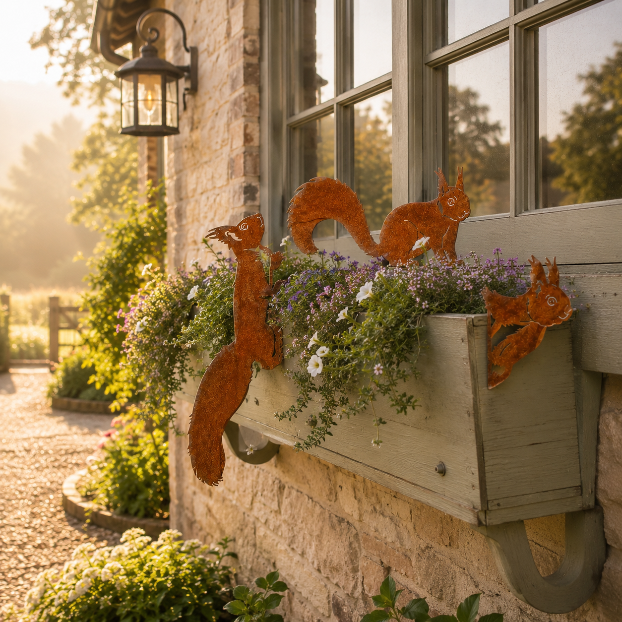 Whimsical Squirrel Garden Decor Set – 3-Piece Rustic Metal Accents for Planters, Fences & Trees