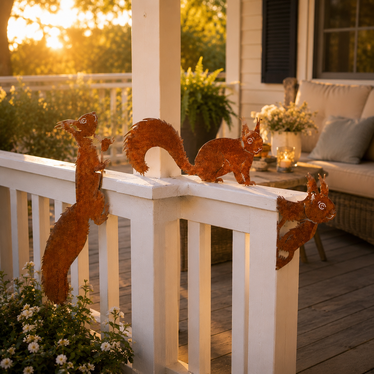 Whimsical Squirrel Garden Decor Set – 3-Piece Rustic Metal Accents for Planters, Fences & Trees