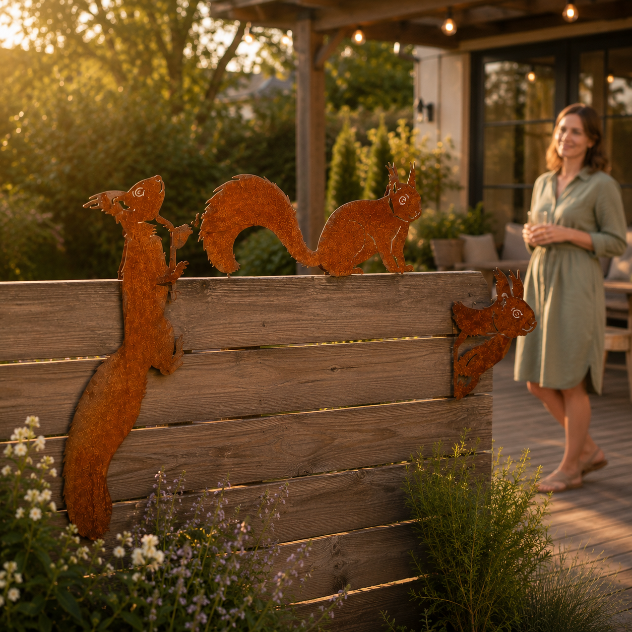 Whimsical Squirrel Garden Decor Set – 3-Piece Rustic Metal Accents for Planters, Fences & Trees