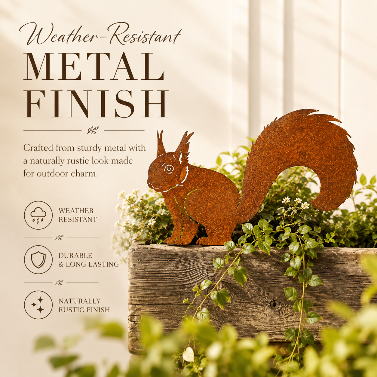 Whimsical Squirrel Garden Decor Set – 3-Piece Rustic Metal Accents for Planters, Fences & Trees
