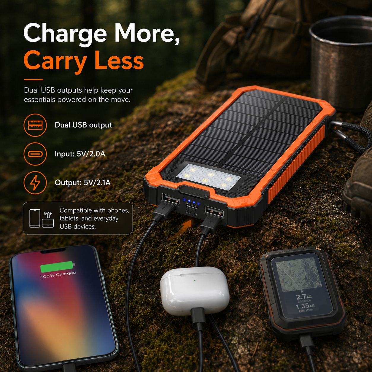 Adventure-Ready Solar Power Bank for Phones, Tablets & Outdoor Gear