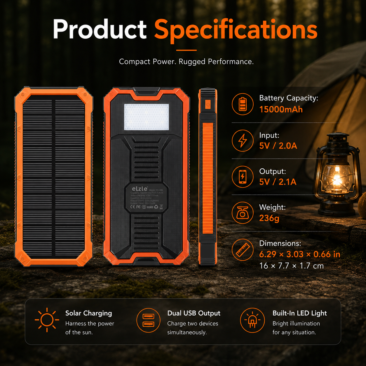 Adventure-Ready Solar Power Bank for Phones, Tablets & Outdoor Gear