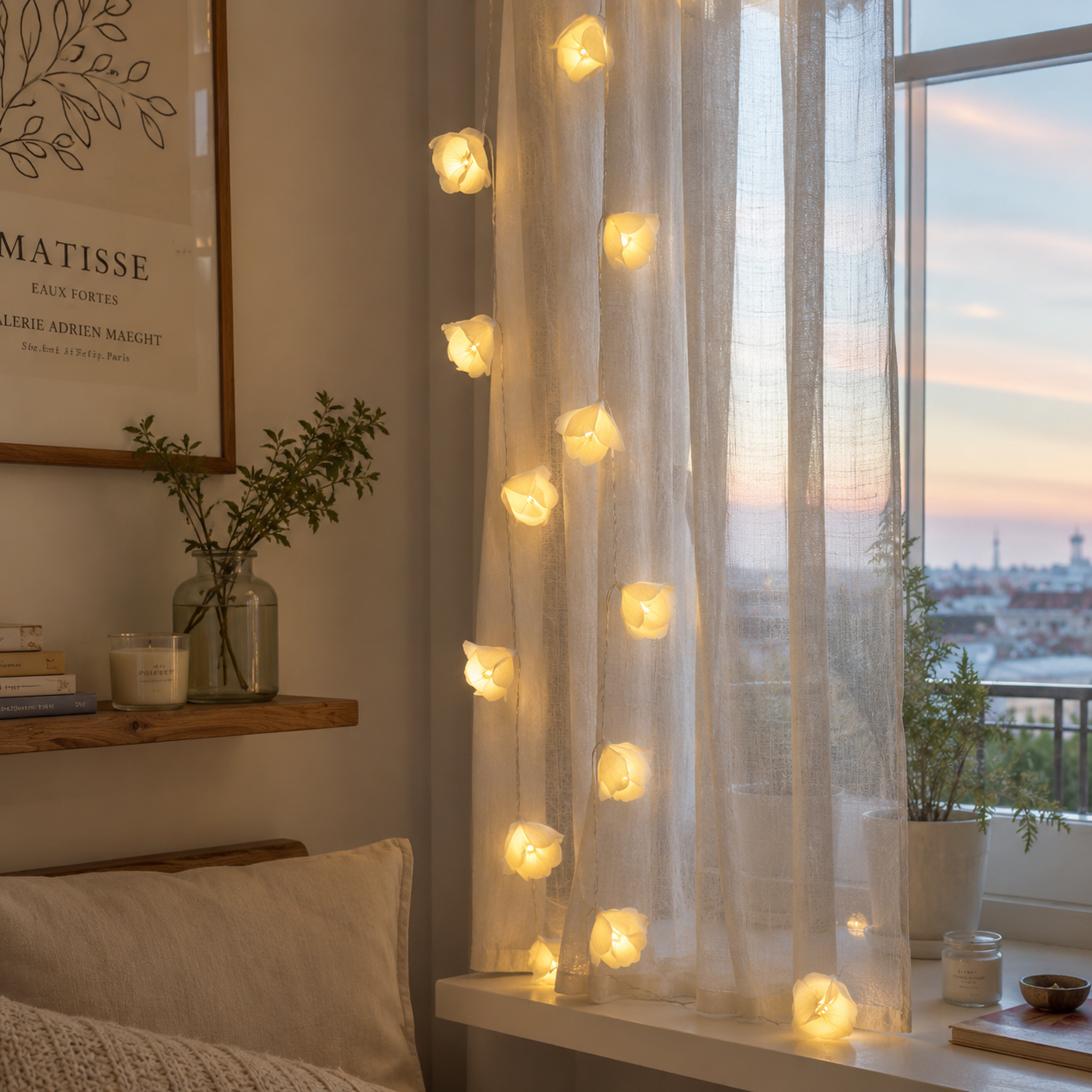 Ivory Rose Glow String Lights – 9.84 FT 20 LED Floral Garland with Battery & USB Dual Power
