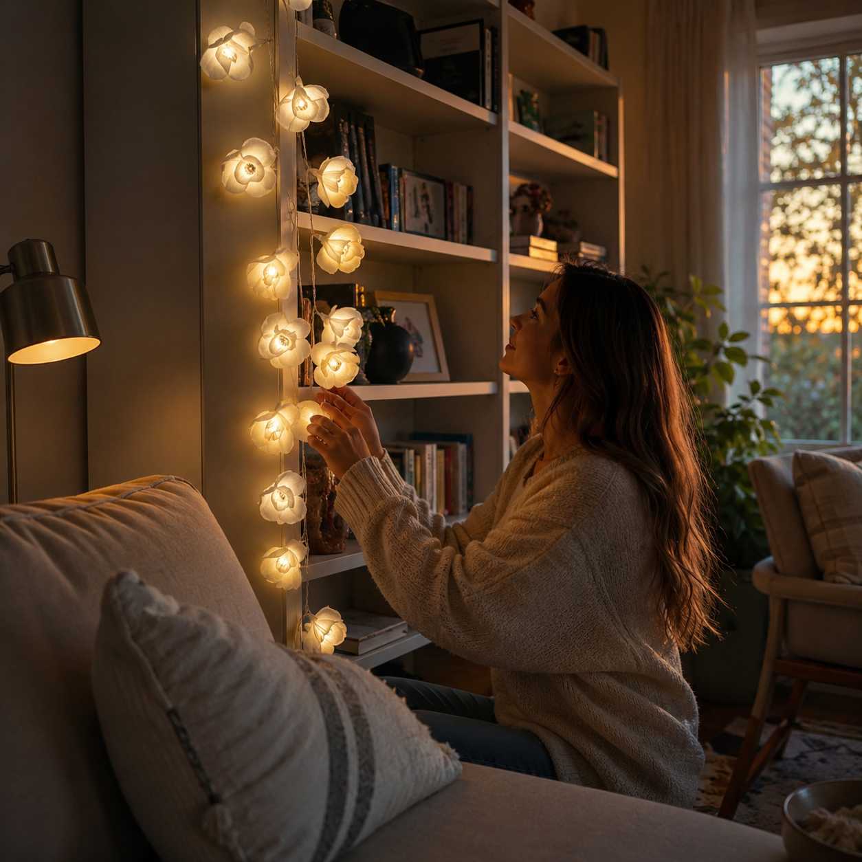 Ivory Rose Glow String Lights – 9.84 FT 20 LED Floral Garland with Battery & USB Dual Power