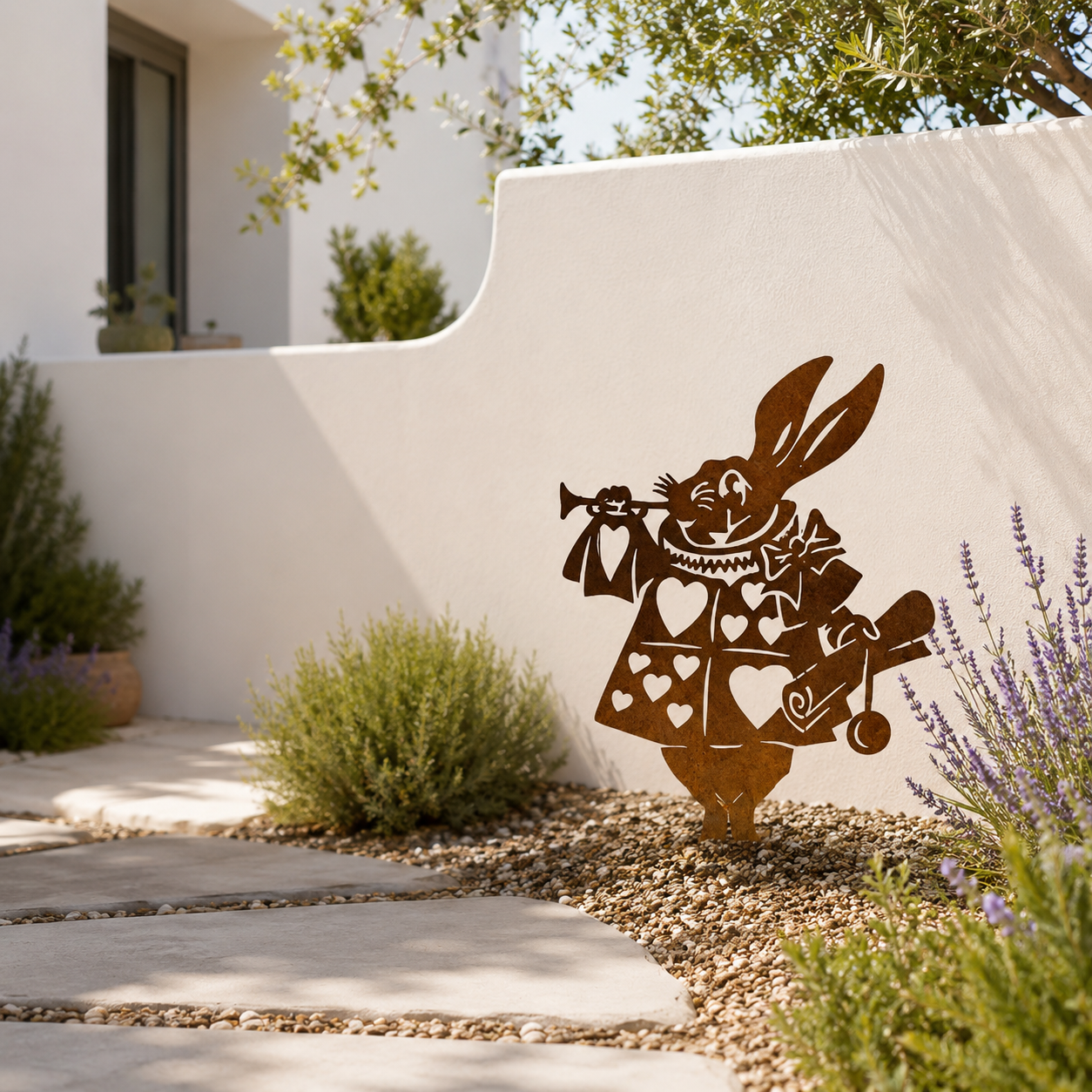 Storybook Bunny Metal Garden Decor – Rustic Outdoor Stake